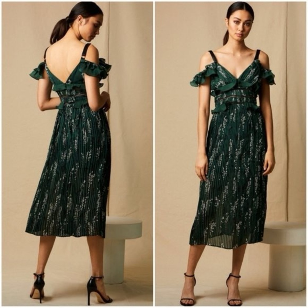 Choosy Emerald Green Ruffle Midi Dress